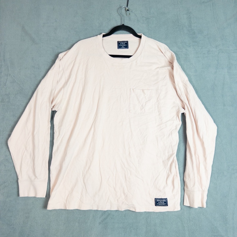 Abercrombie & Fitch Pocket Tee Mens XXL Light Pink Long Sleeve Back Logo